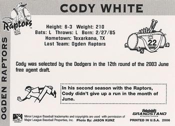 2006 Grandstand Ogden Raptors #NNO Cody White Back