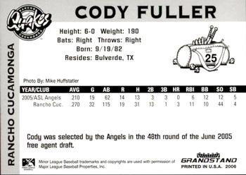 2006 Grandstand Rancho Cucamonga Quakes #4 Cody Fuller Back