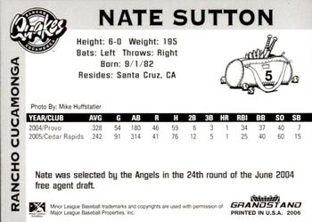 2006 Grandstand Rancho Cucamonga Quakes #12 Nate Sutton Back