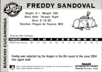 2006 Grandstand Rancho Cucamonga Quakes #22 Freddy Sandoval Back