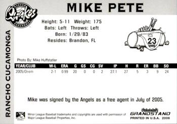 2006 Grandstand Rancho Cucamonga Quakes #24 Mike Pete Back