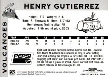 2006 Grandstand Salem-Keizer Volcanoes #3 Henry Gutierrez Back