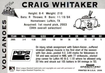 2006 Grandstand Salem-Keizer Volcanoes #24 Craig Whitaker Back