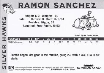 2006 Grandstand South Bend Silver Hawks #NNO Ramon Sanchez Back