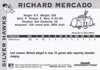 2006 Grandstand South Bend Silver Hawks #NNO Richard Mercado Back