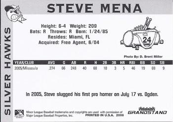 2006 Grandstand South Bend Silver Hawks #NNO Steve Mena Back