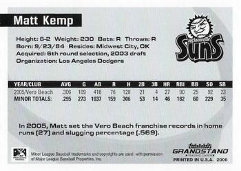 2006 Grandstand Southern League Top Prospects #NNO Matt Kemp Back