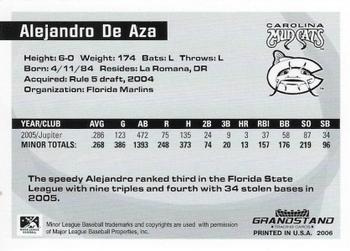 2006 Grandstand Southern League Top Prospects #NNO Alejandro de Aza Back