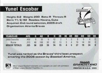 2006 Grandstand Southern League Top Prospects #NNO Yunel Escobar Back