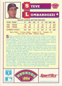 1986 Sportflics Rookies #17 Steve Lombardozzi Back