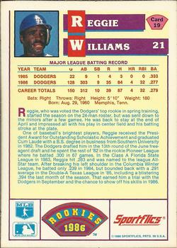 1986 Sportflics Rookies #19 Reggie Williams Back