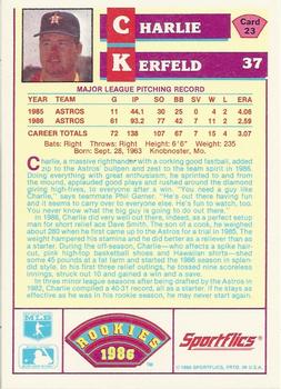 1986 Sportflics Rookies #23 Charlie Kerfeld Back