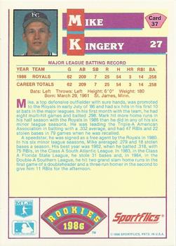 1986 Sportflics Rookies #37 Mike Kingery Back