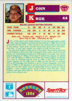 1986 Sportflics Rookies #1 John Kruk Back