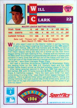 1986 Sportflics Rookies #6 Will Clark Back