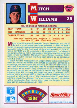 1986 Sportflics Rookies #20 Mitch Williams Back