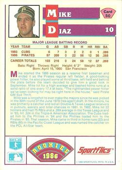 1986 Sportflics Rookies #50 Mike Diaz Back