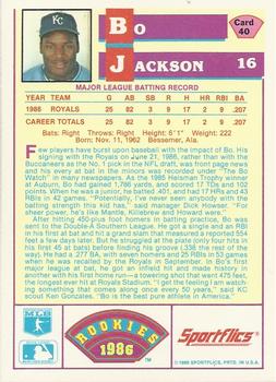 1986 Sportflics Rookies #40 Bo Jackson Back
