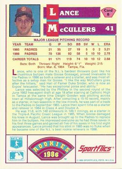 1986 Sportflics Rookies #8 Lance McCullers Back