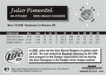 2006 Grandstand Vero Beach Dodgers #NNO Julio Pimentel Back