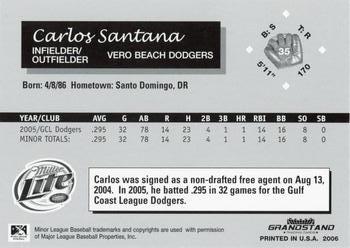 2006 Grandstand Vero Beach Dodgers #NNO Carlos Santana Back