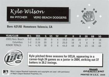 2006 Grandstand Vero Beach Dodgers #NNO Kyle Wilson Back