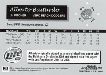 2006 Grandstand Vero Beach Dodgers #NNO Alberto Bastardo Back