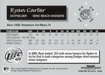 2006 Grandstand Vero Beach Dodgers #NNO Ryan Carter Back