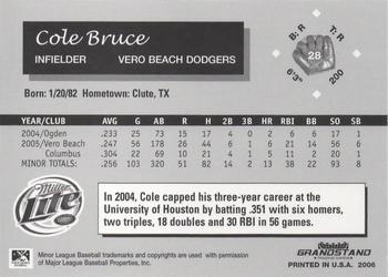 2006 Grandstand Vero Beach Dodgers #NNO Cole Bruce Back
