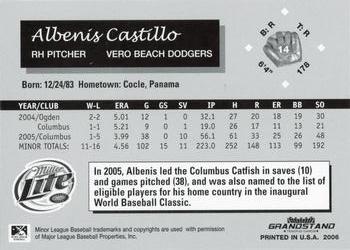 2006 Grandstand Vero Beach Dodgers #NNO Albenis Castillo Back