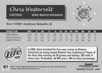 2006 Grandstand Vero Beach Dodgers #NNO Chris Westervelt Back