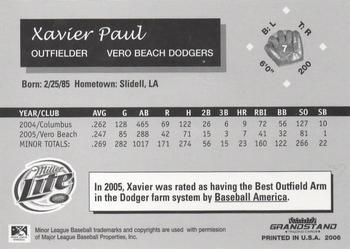 2006 Grandstand Vero Beach Dodgers #NNO Xavier Paul Back