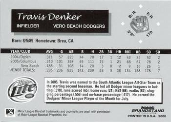 2006 Grandstand Vero Beach Dodgers #NNO Travis Denker Back