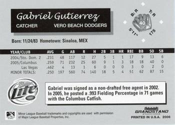 2006 Grandstand Vero Beach Dodgers #NNO Gabriel Gutierrez Back
