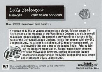 2006 Grandstand Vero Beach Dodgers #NNO Luis Salazar Back
