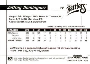 2006 Grandstand Wisconsin Timber Rattlers #4 Jeffrey Dominguez Back
