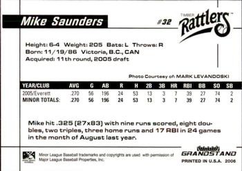 2006 Grandstand Wisconsin Timber Rattlers #18 Mike Saunders Back