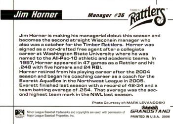 2006 Grandstand Wisconsin Timber Rattlers #26 Jim Horner Back