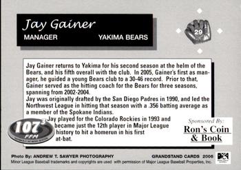 2006 Grandstand Yakima Bears #2 Jay Gainer Back