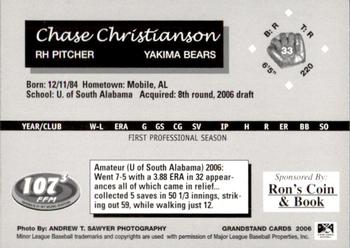 2006 Grandstand Yakima Bears #3 Chase Christianson Back