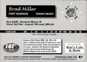 2006 Grandstand Yakima Bears #6 Brad Miller Back