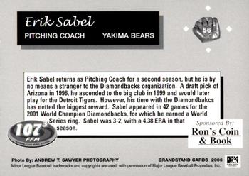 2006 Grandstand Yakima Bears #15 Erik Sabel Back