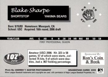 2006 Grandstand Yakima Bears #17 Blake Sharpe Back