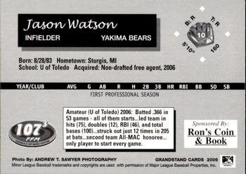 2006 Grandstand Yakima Bears #19 Jason Watson Back