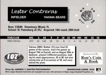 2006 Grandstand Yakima Bears #22 Lester Contreras Back