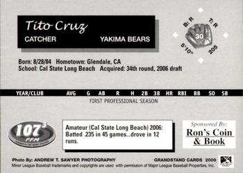 2006 Grandstand Yakima Bears #23 Tito Cruz Back