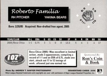 2006 Grandstand Yakima Bears #24 Roberto Familia Back