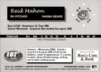 2006 Grandstand Yakima Bears #34 Reid Mahon Back