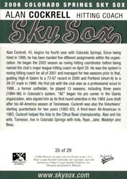 2006 MultiAd Colorado Springs Sky Sox #25 Alan Cockrell Back