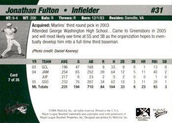 2006 MultiAd Greensboro Grasshoppers #7 Jonathan Fulton Back